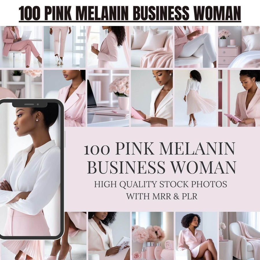 100 Pink Melanin Business Woman Stock Photos Bundle | PLR + MRR