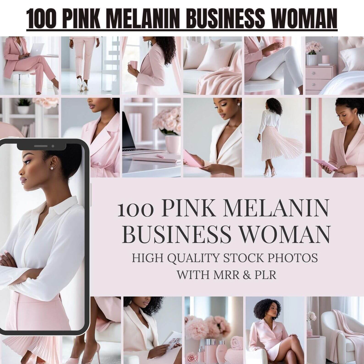 100 Pink Melanin Business Woman Stock Photos Bundle | PLR + MRR