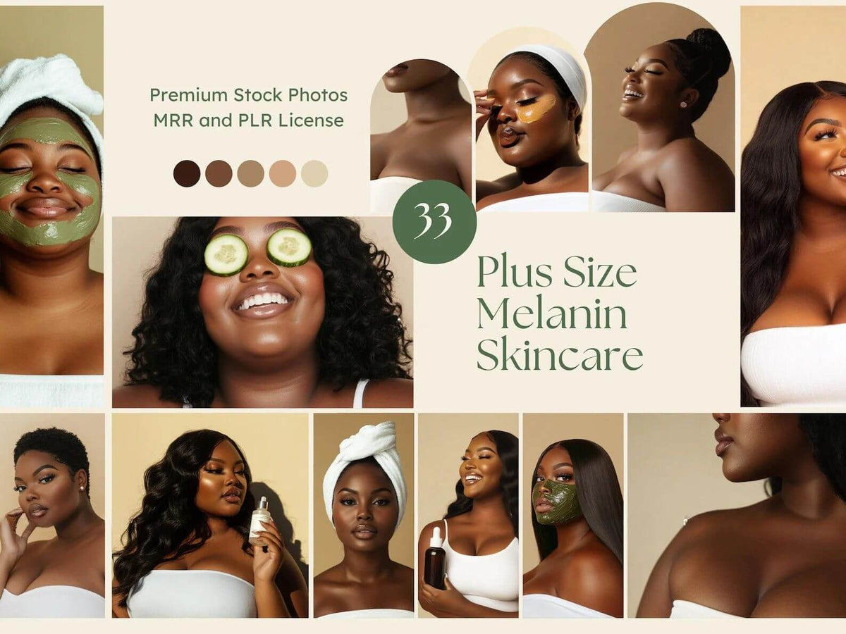 33 Plus Size Melanin Skincare Stock Photos with PLR & MRR Rights