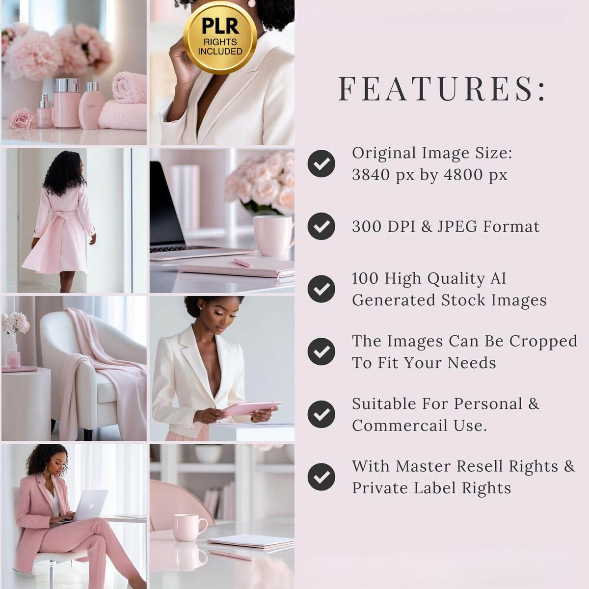 100 Pink Melanin Business Woman Stock Photos Bundle | PLR + MRR