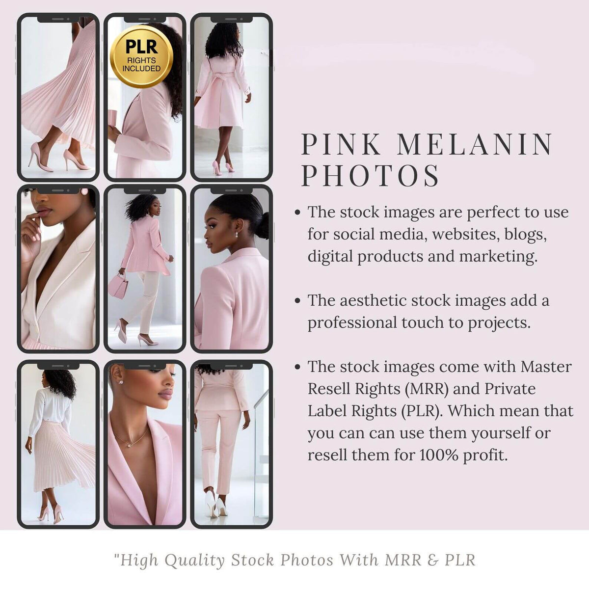 100 Pink Melanin Business Woman Stock Photos Bundle | PLR + MRR
