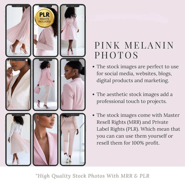 100 Pink Melanin Business Woman Stock Photos Bundle | PLR + MRR