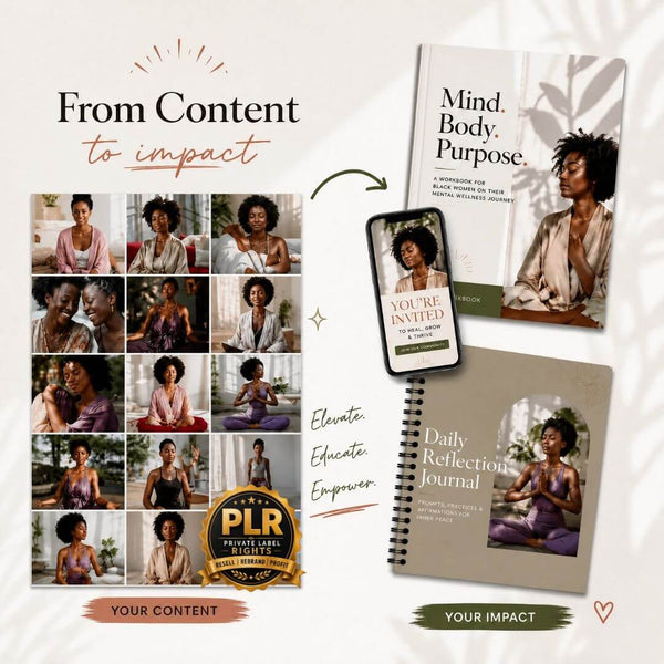 120+ Melanin Mental Health & Wellness Stock Photos Bundle with PLR & MRR