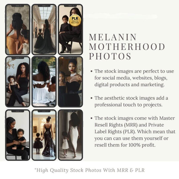 60 Melanin Motherhood Stock Photos with PLR & MRR Rights