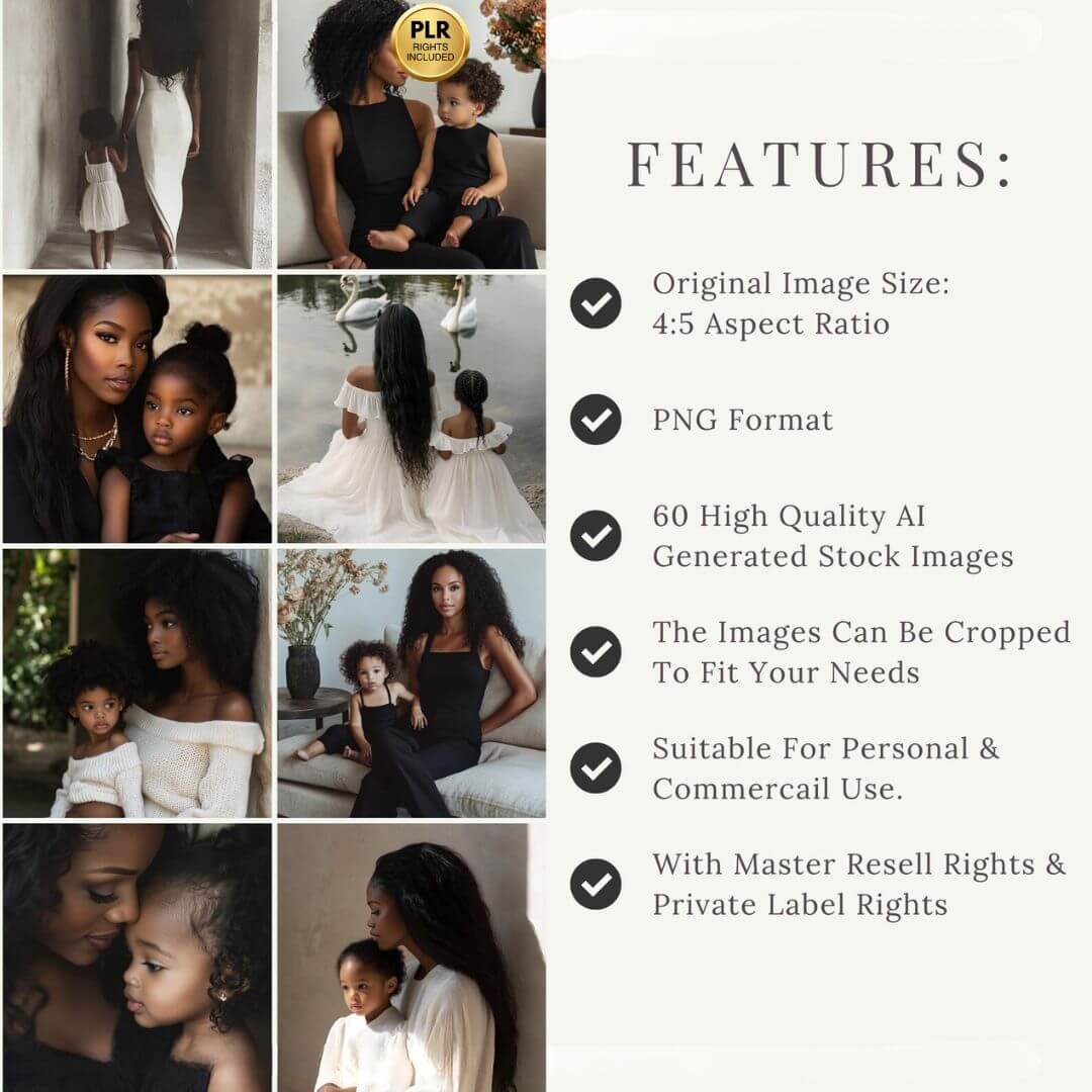 60 Melanin Motherhood Stock Photos with PLR & MRR Rights
