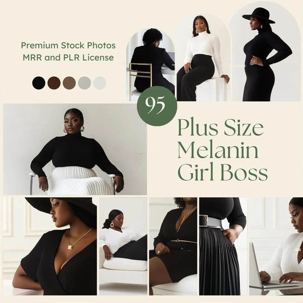 95 Plus Size Melanin Girl Boss Stock Photos Bundle with PLR & MRR Rights