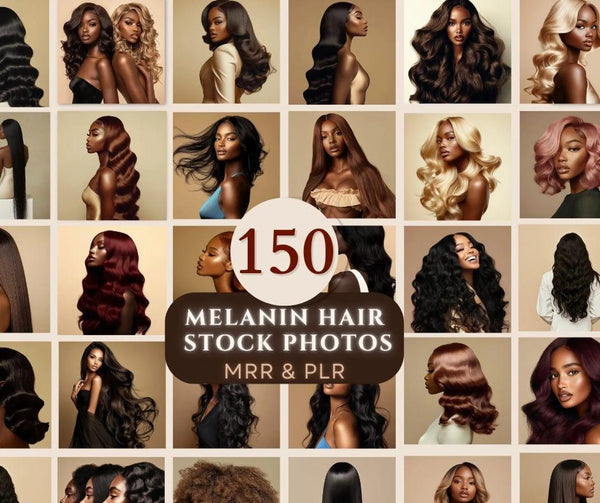 150 Luxury Melanin Hair Stock Photos Bundle (PLR + MRR)