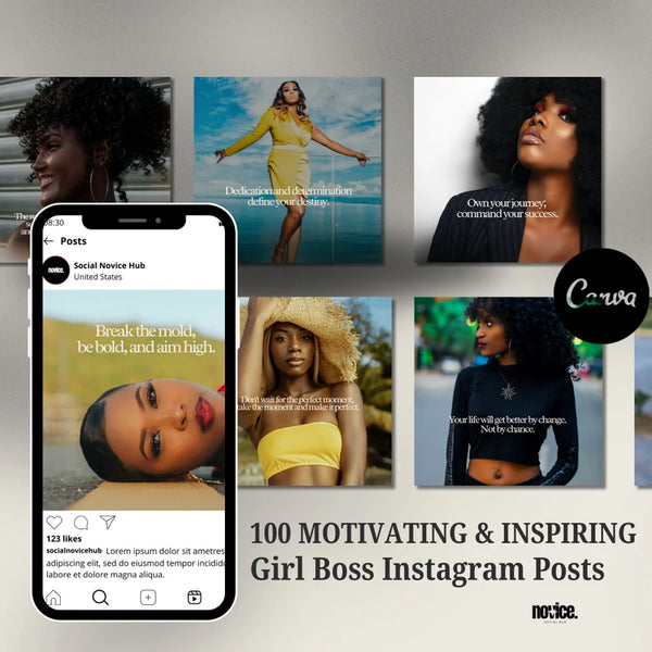 Boss Babe Motivational Canva Templates | Melanin Instagram Post Bundle | Editable | PLR + MRR