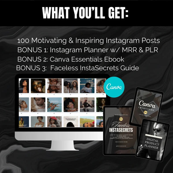 Boss Babe Motivational Canva Templates | Melanin Instagram Post Bundle | Editable | PLR + MRR